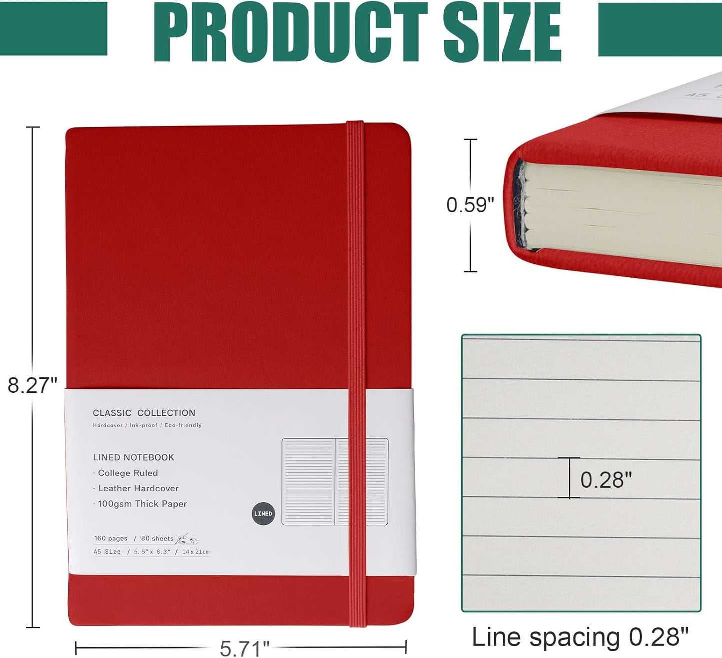 Lined Journal Notebook, 6Pack(red), 160 Pages, Medium 5.7 inches x 8 inches - 100 gsm Thick Paper, Hardcover