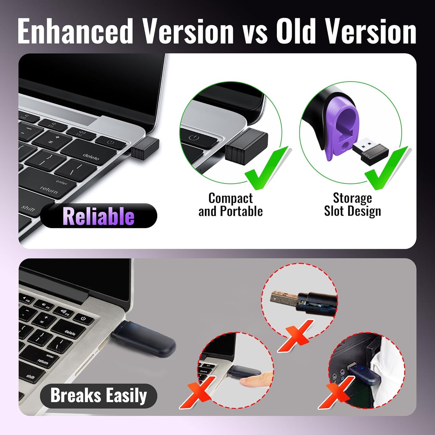 Tera Barcode Scanner Wireless Versatile 2-in-1 (2.4Ghz Wireless+USB 2.0 Wired) with Battery Level Indicator, 328 Feet Transmission Distance Rechargeable 1D Laser Bar Code Reader Handheld 5100 Purple