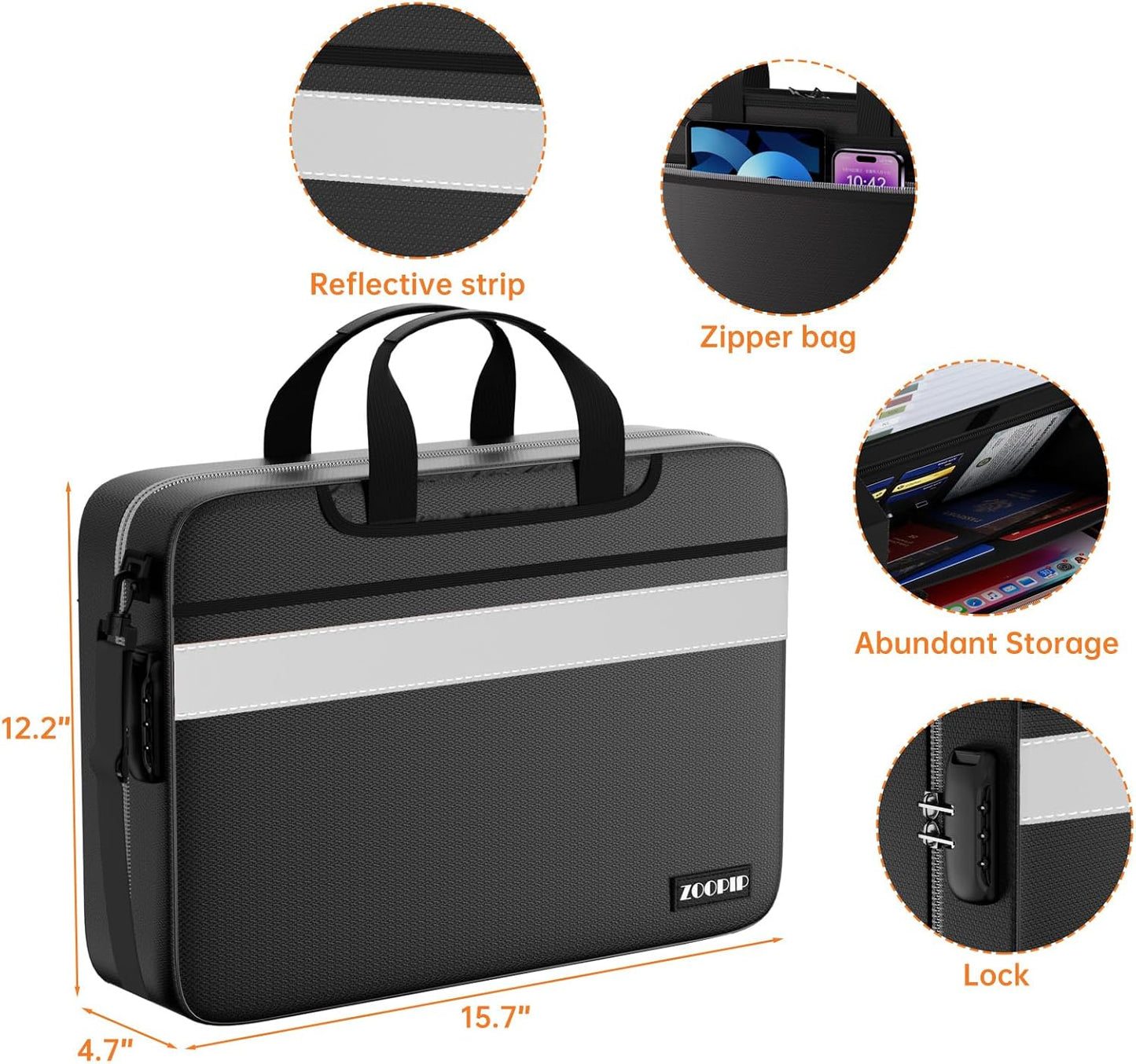 Accordion File Organizer with Lock,Fireproof Document Organizer Bag with Shoulder Strap,Large 13 Pocket Expanding File Folder,Portable Safe Storage for Letter/Legal Size-White Reflective Strip