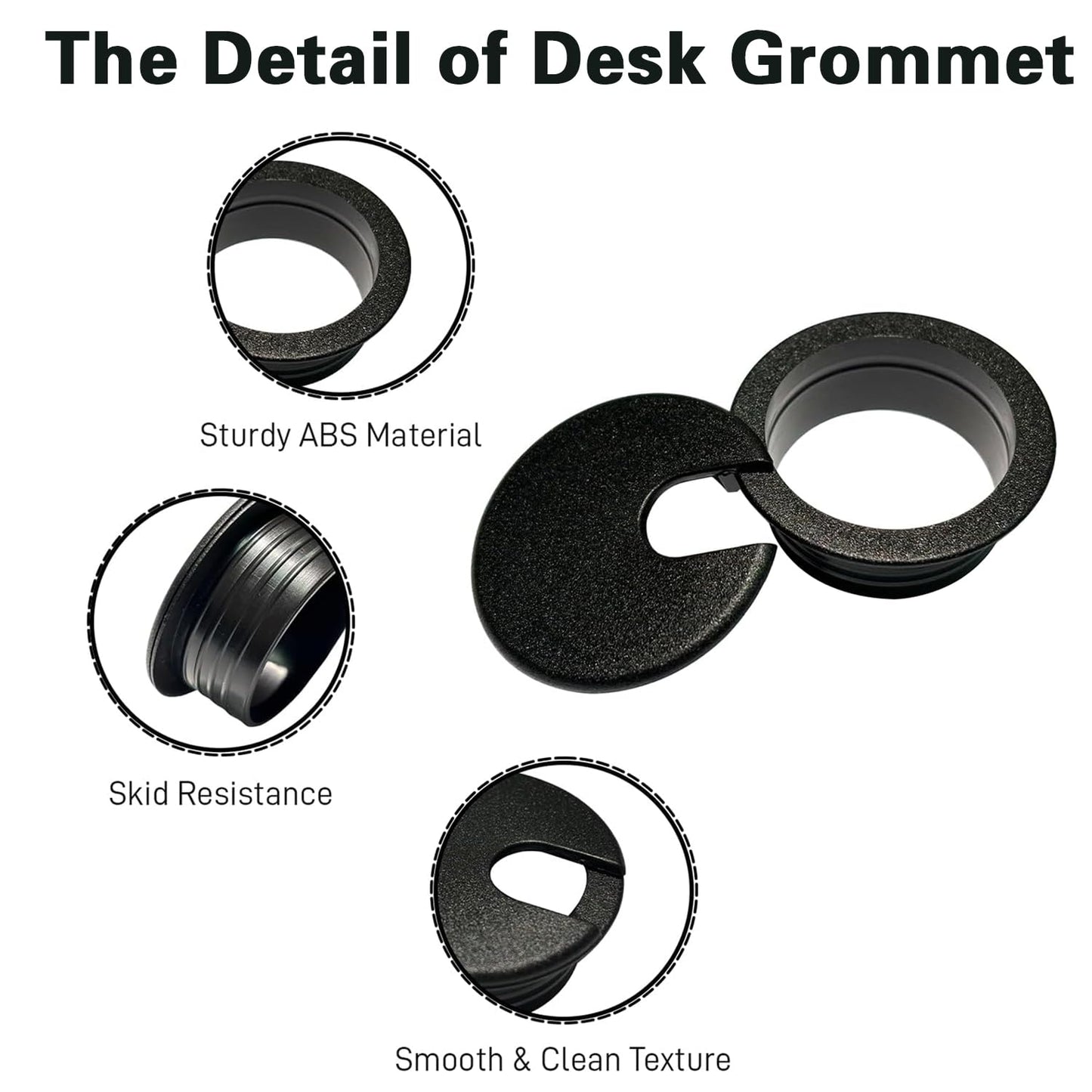 [6 Pack] Desk Grommet 1.5 inch(38mm) Sturdy ABS Plastic Desk Hole Cover for Cables Detachable Desk Hole Grommet for Organizing Home & Office Table Cables - Black