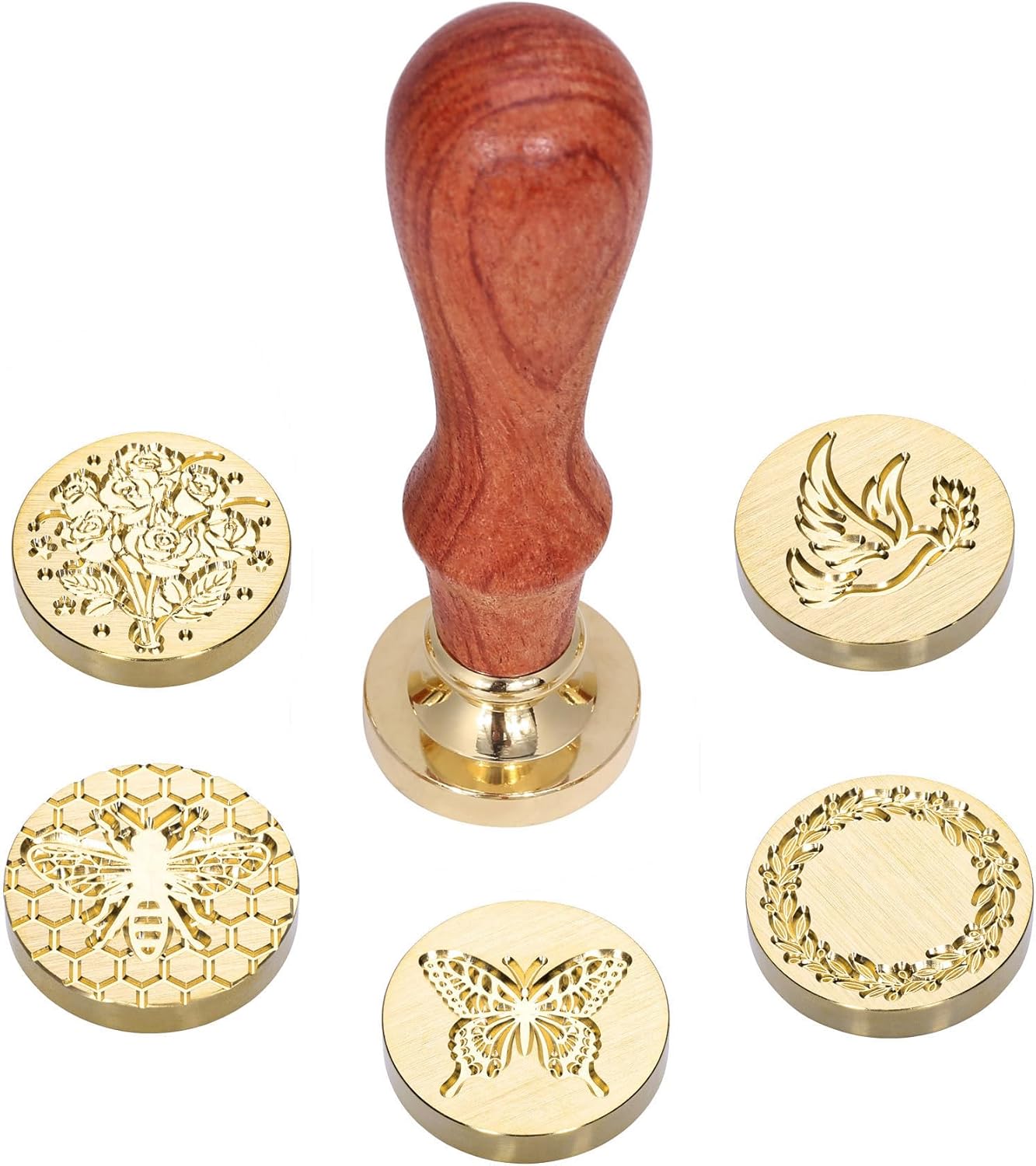 Yoption Wax Seal Stamp Gift Box Kit, 6 Pieces Flowers and Animals Sealing Wax Stamp Heads with 1 Wooden Hilt Set for Wedding Invitation Envelopes Card Gift (Natural Series)