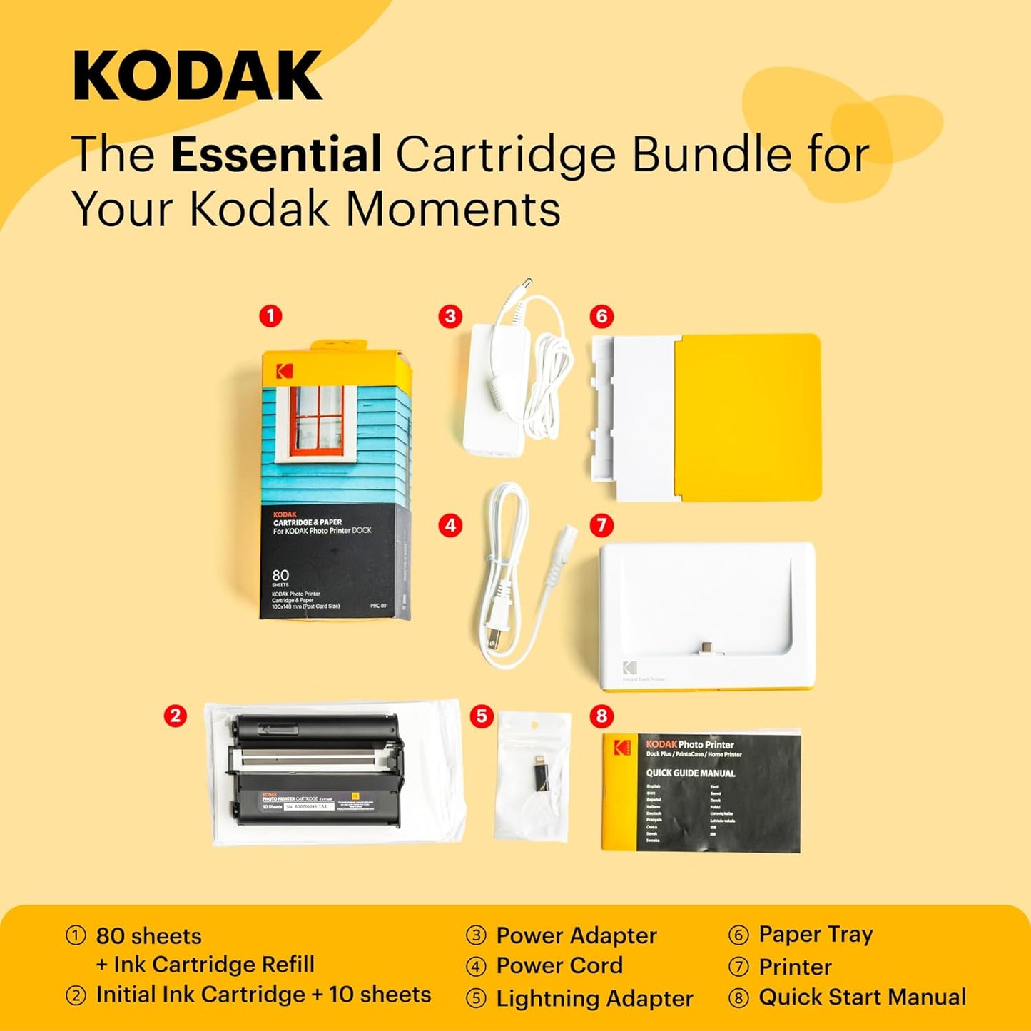 KODAK Dock Plus 4PASS Instant Photo Printer, 4x6 inches, 90 Sheets Bundle
