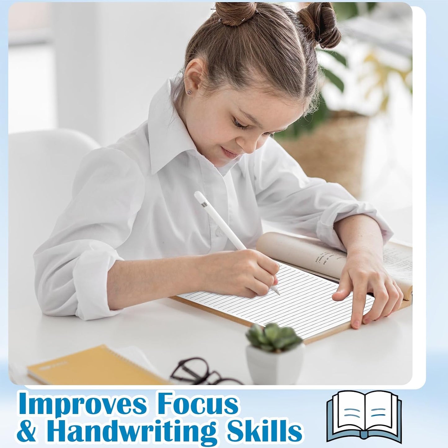 50 Sheets Handwriting Paper 8.5”x11” Narrow Ruled Spacing Raised Line Writing Paper Tactile Handwriting Paper Multi-Sensory Ruled Handwriting Tablet for 3rd Grade and Up