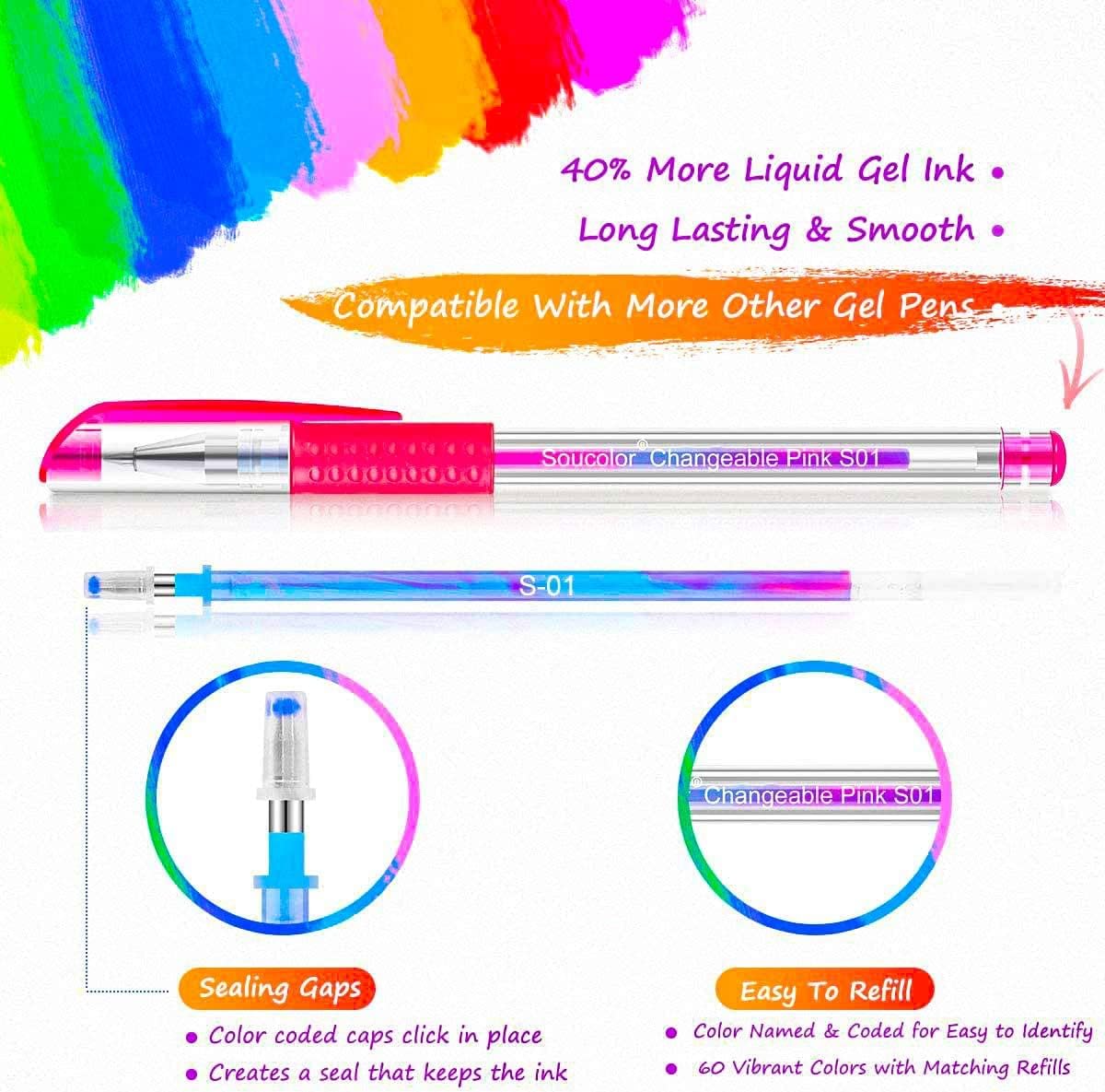 Soucolor 120 Pack Aesthetic Pastel Gel Pens, Japanese Stationery Cute Art Supplies for Kids, Teens & Beginner Artists, Gift Set for Girls, Women, Birthday & School Sketching Supplies