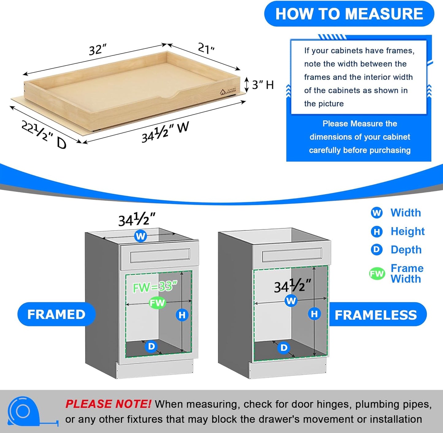 WelFurGeer Soft Close Pull Out Drawers for Kitchen Cabinets, 32" W x 22" D Pull Out Cabinet Organizer, Heavy-Duty Cabinet Organizer, Space-Saving Pullout Drawer for Home & Kitchen Organization
