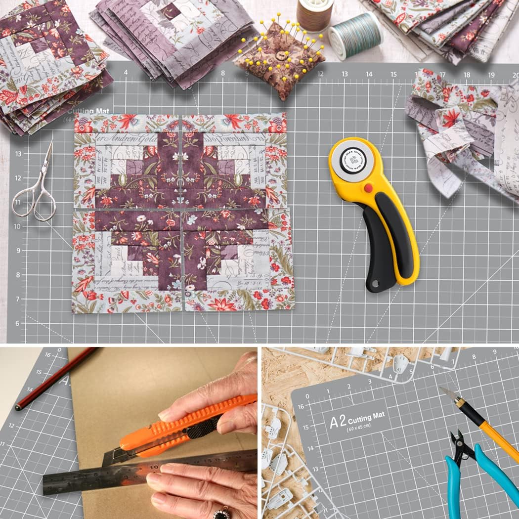 HEADLEY TOOLS 18" x 24" Thickened Self Healing Cutting Mat, A2 Rotary Cutting Sewing Mat for Crafts, Double Sided 5-Ply Table Cutting Board for Fabric Quilting Leather Arts Hobby Project, Grey/Black