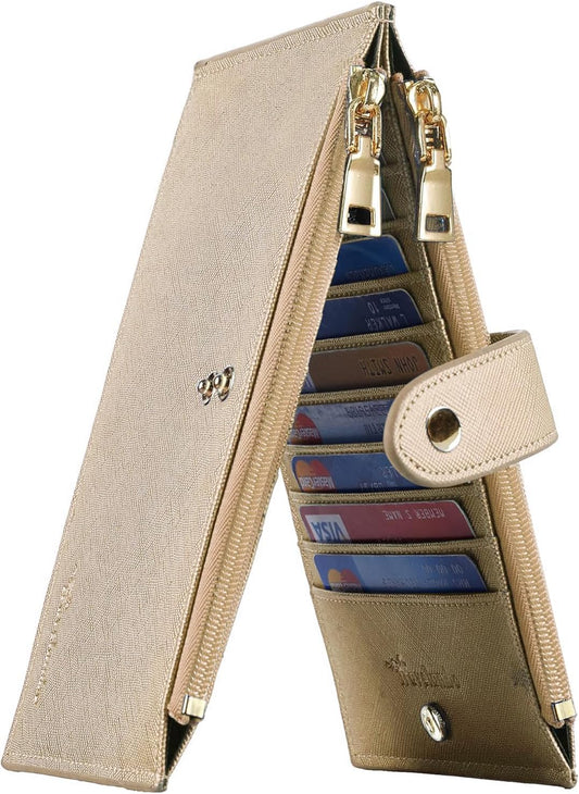 Travelambo RFID Wallet Women Large Size Bifold Multi Card Wallet Case with Zipper Pocke Credit Card Holder for Women