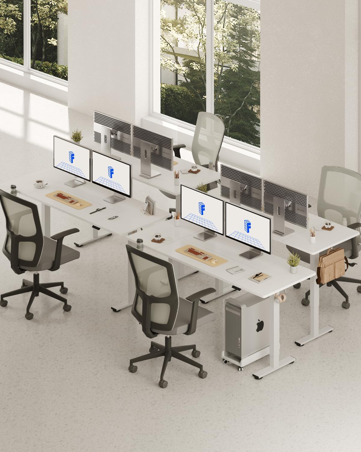 FLEXISPOT 71 x 32 Inch Large Standing Desk, Stand Up Desk with Splice Board, Rising Desks for Home Office, Office Desk with Cup Holder and Headphone Hook (White Frame + White Top, 2 Packages)