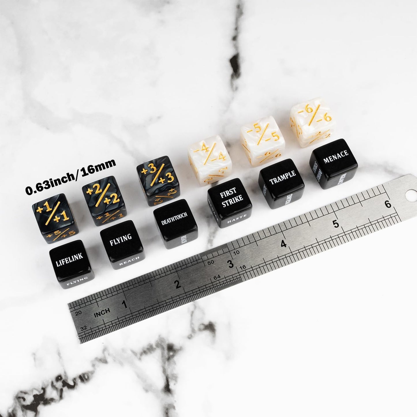 48 Pieces Abilities Keywords Counter Dice Black MTG Dice Counters Bulk Creature Stats Buff Tokens Dice Set for Magic The Gathering, MTG, TCG, Card Games Accessories