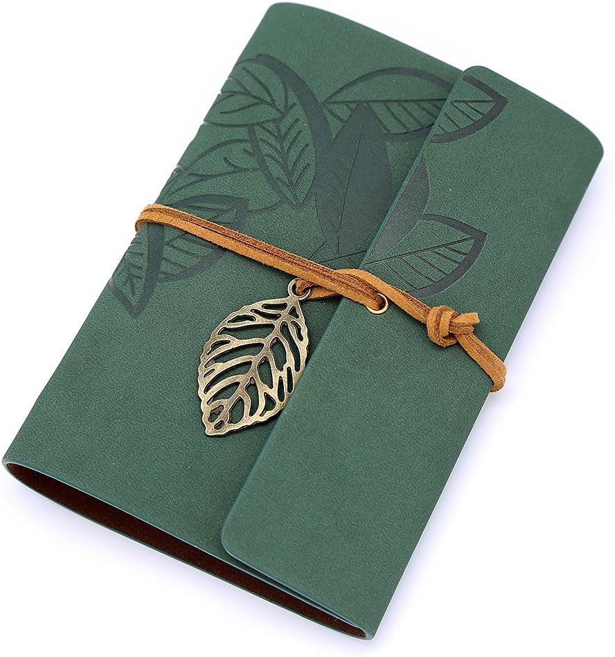 EvZ 7 Inches Vintage Dark Green PU Leather Cover Loose Leaf Blank Notebook Journal Diary Gift