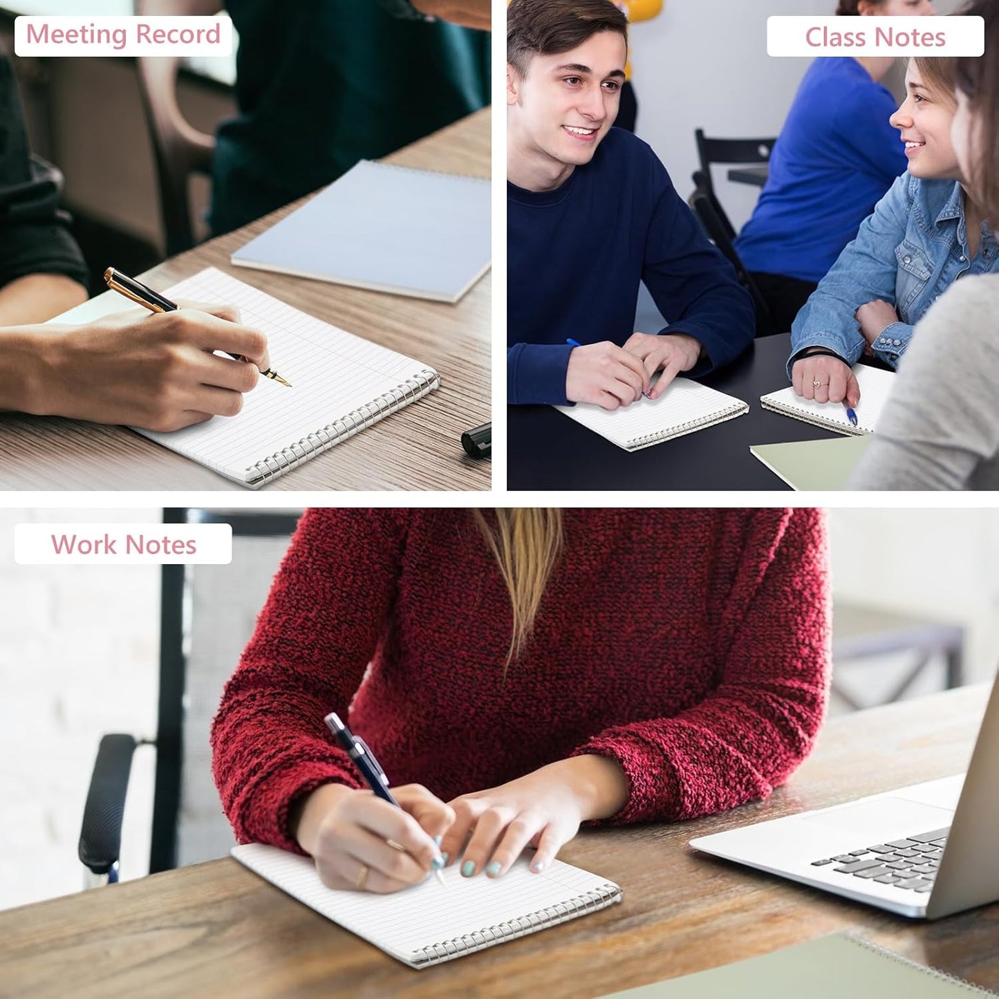 6 Pack 8.5 x 11'' Top Bound Office Steno Book Wide Ruled Double Sided Spiral Notebooks Reliable White Paper 70 Sheets/Pad Pastel Colors Covers for Writing School Notes(Earthy Color)