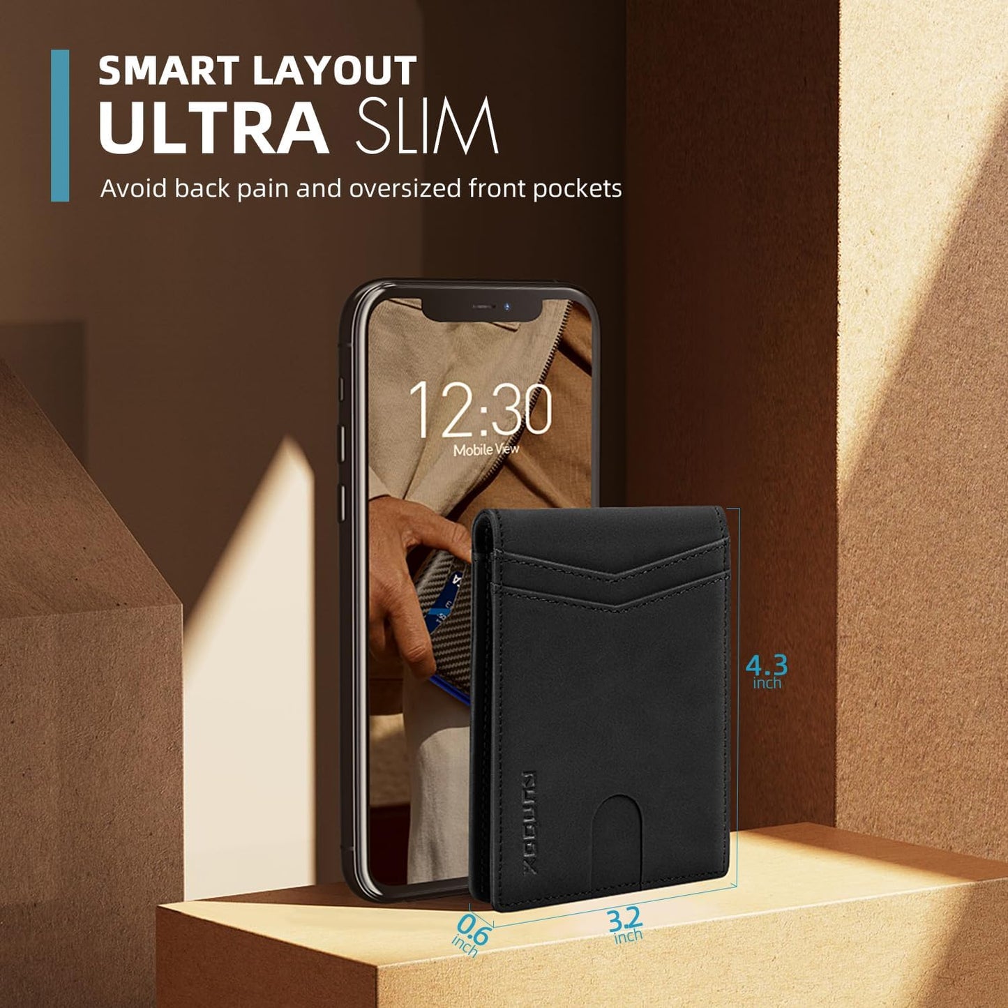 RUNBOX Wallet for Men Slim Rfid Leather 2 ID Window With Gift Box