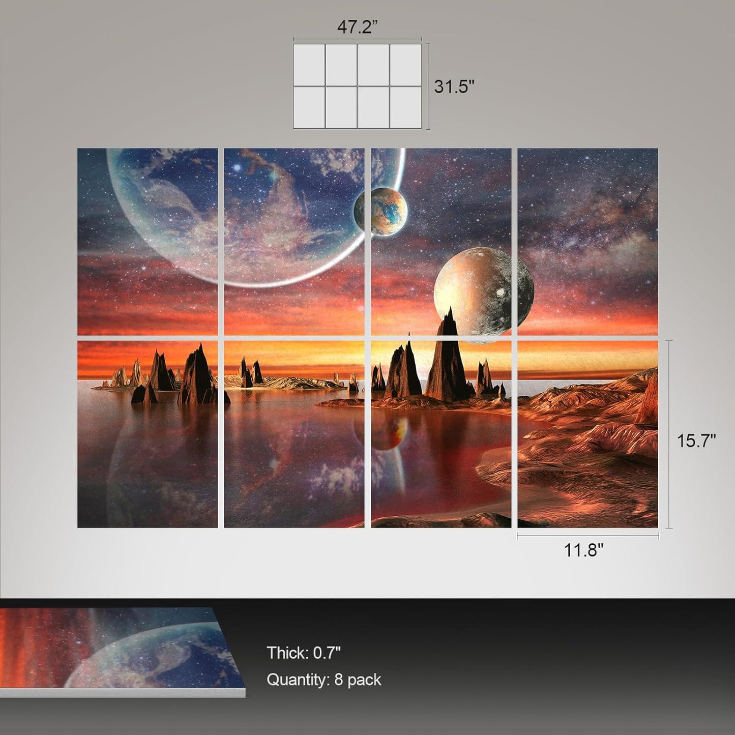 UMIACOUSTICS 8 Pcs 0.7Inch Thick Art Acoustic Panels, Total 47.2” x 31.5” Decorative Acoustical Wall Panels, Sound Absorbing Art Panels for Home, Office, Hotel, Stars Shine-Brightly