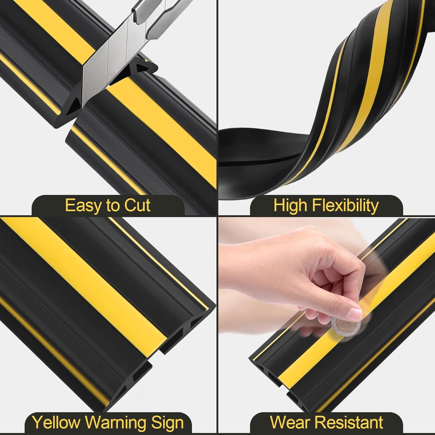 MYFAMIREA 6.5FT Floor Cord Cover Heavy Duty Cable Cover Protector with 3 Channels Extension PVC Floor Wire Cover Outdoor Cord Hider Management Cord Cover for Wire on Floor for Home Office Outdoor