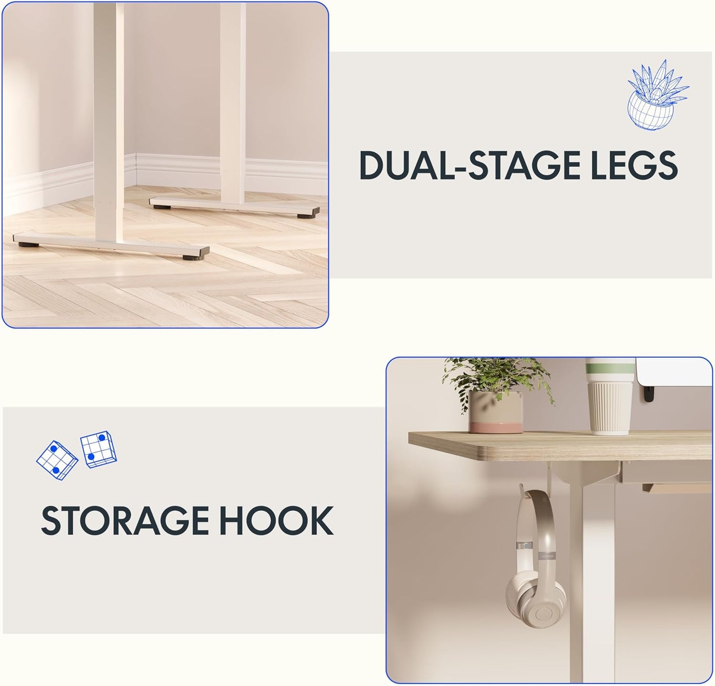 FLEXISPOT EN1 One-Piece Standing Desk, 40 x 24 Inches Electric Height Adjustable Desk for Home Office (White Frame + White Wood Grain Desktop)