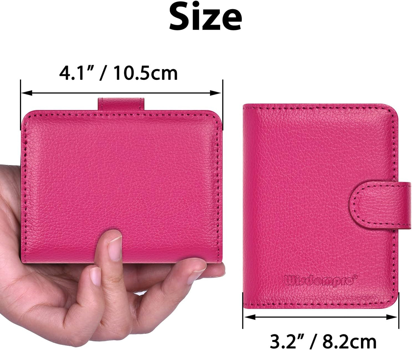Wisdompro Credit Card Holder, PU Leather Slim RFID Blocking Debit Card Protector Wallet Organizer Case with Magnetic Shut (Build in 20 Card Slot & 7 Small Cells for Memory Cards)-Vertical Hot Pink