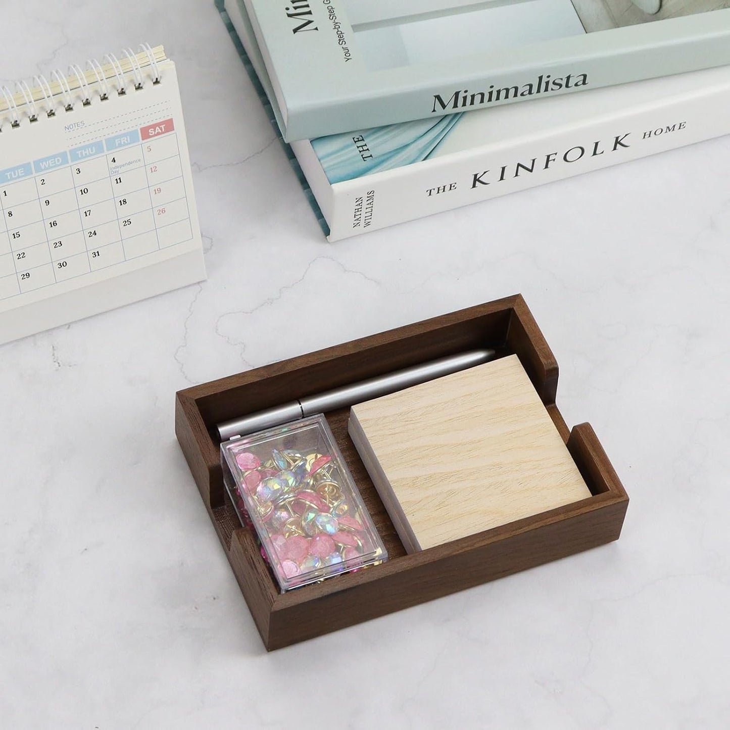 Buqoo 4x6 Notepad Holder Dispenser, Walnut Wood Sticky Notes Memo Pad Holder Dispenser Desk Supplies Organizer Accessories for Office Home Schools