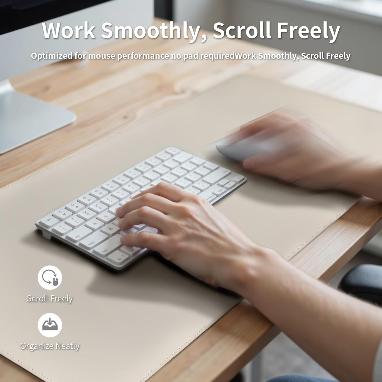 Oversized Non-Slip Desk Pad Protector – Grips Desk Firmly, Anti-Slip Like You've Never Seen! Vegan Leather Waterproof Laptop Mat for Keyboard & Mouse – Large Office Pad– Creamy White