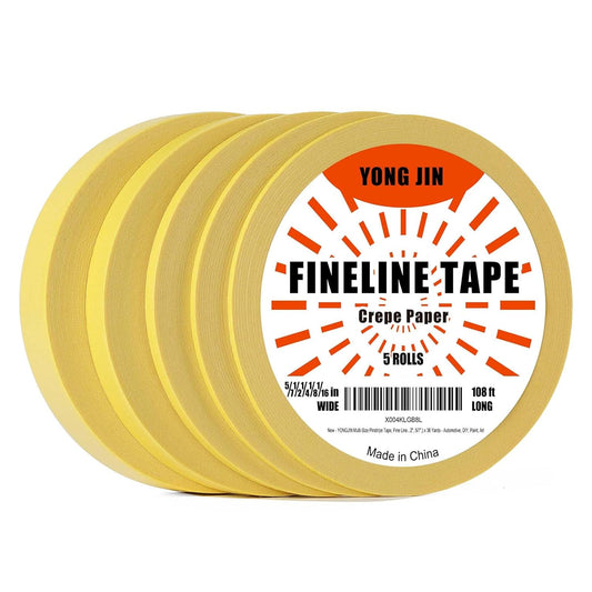 YONGJIN Multi-Size Pinstripe Tape, Fine Line Masking Tape Set for Automotive, DIY, Paint, Art (1/16", 1/8", 1/4", 1/2", 5/7")