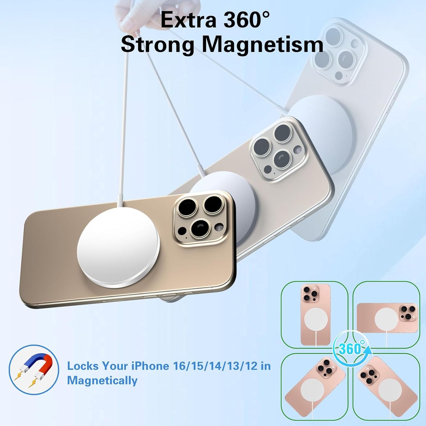 Magnetic Wireless Charger 6FT 15W Apple MagSafe Charger Fast Charging Pad & USB C Fast Chargers Block,Quick Mag-Safe Chargers for iPhone 16 ProMax/16 Pro/16e/15 ProMax/15 Plus/14/13/12/AirPods 3/2/Pro
