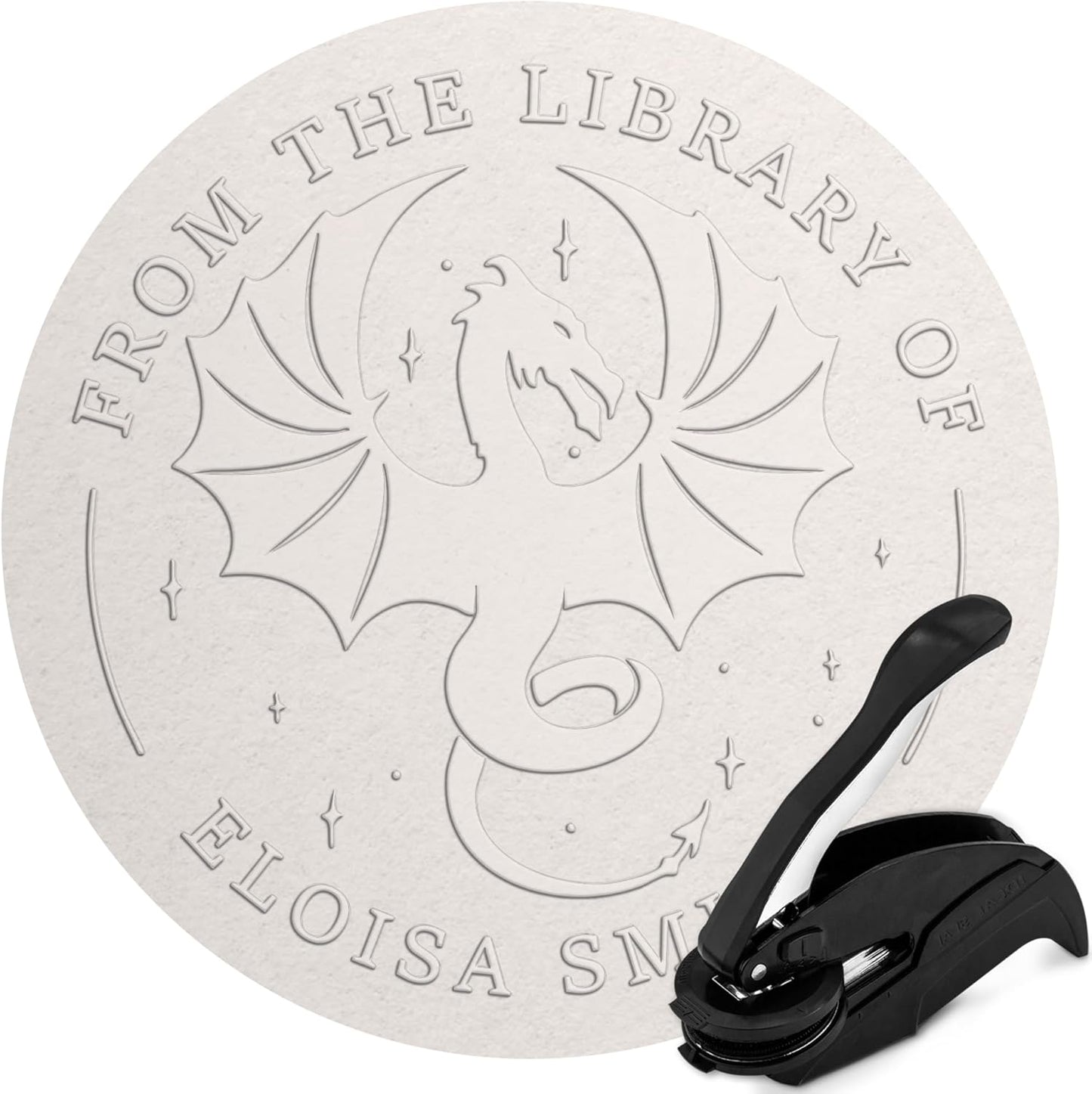 Custom Library Embosser - Style 105 - Embosser, Wood Stamp or Self Inking Stamp - Book Embosser Includes 50 Gold Seals - Custom Stamp Seal from The Library of