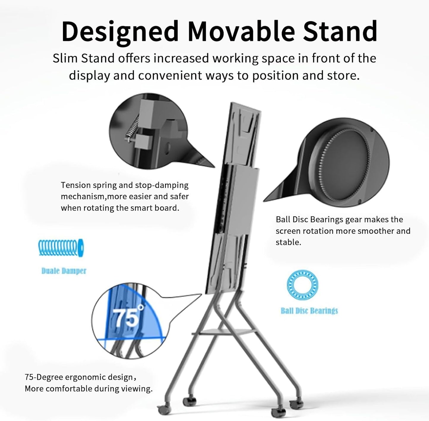 Interactive Whiteboard, TIBURN 55" S2 4K UHD Smart Whiteboard with TIBURN HQ Eyes S2 Auto Framing Camera, Rotating Adaptive Smart Board, Digital Board for Home and Business with Stand