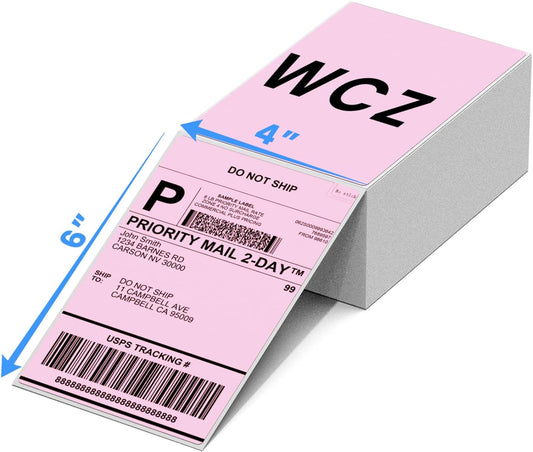 Pink Thermal Labels 4x6 for Shipping Label Printers - 500 PCS Pink Shipping Labels Compatible with Thermal Printers 4x6, Water/Oilproof Label Paper, Use for Logistics Business