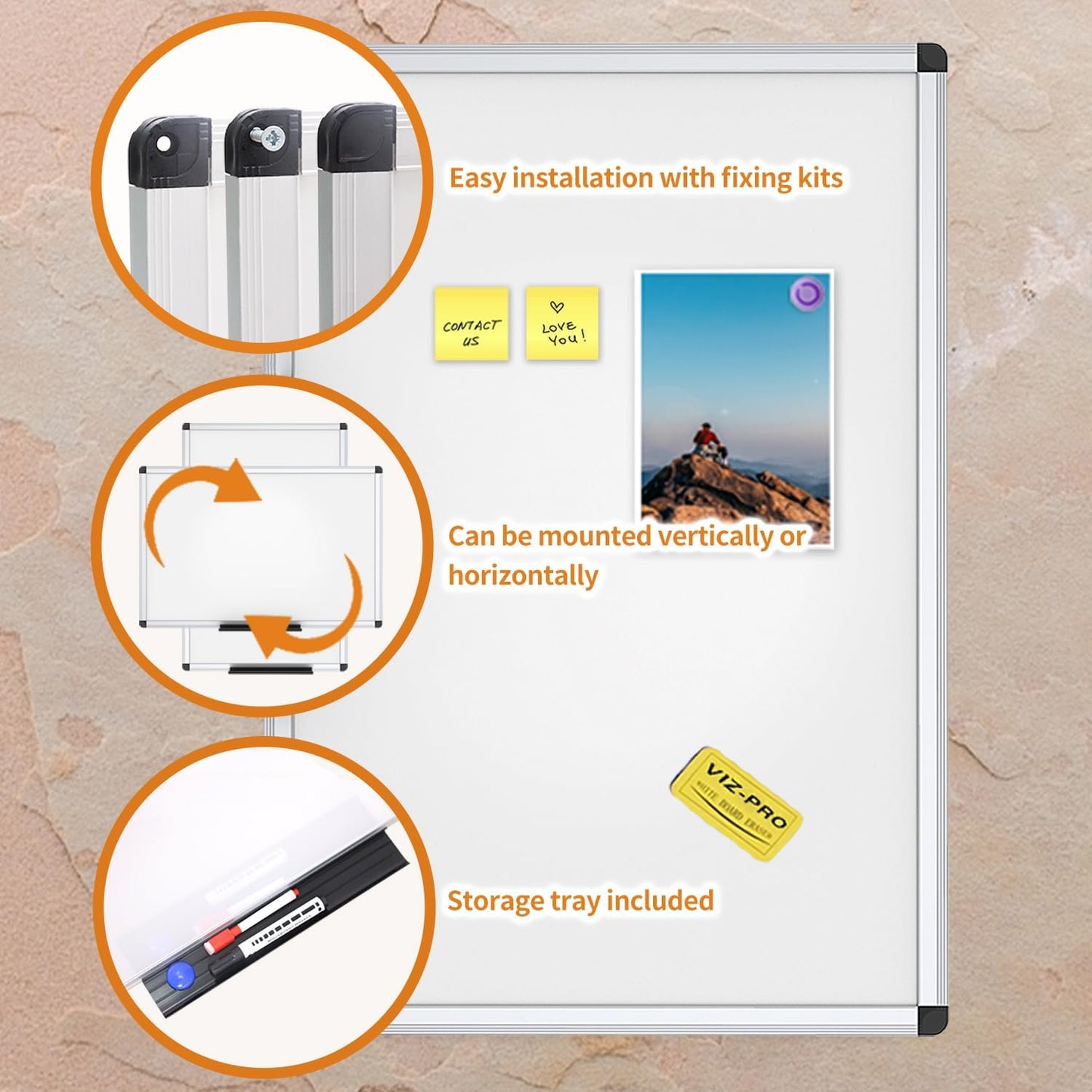 VIZ-PRO Magnetic Dry Erase Board, 48 X 24 Inches, Silver Aluminium Frame