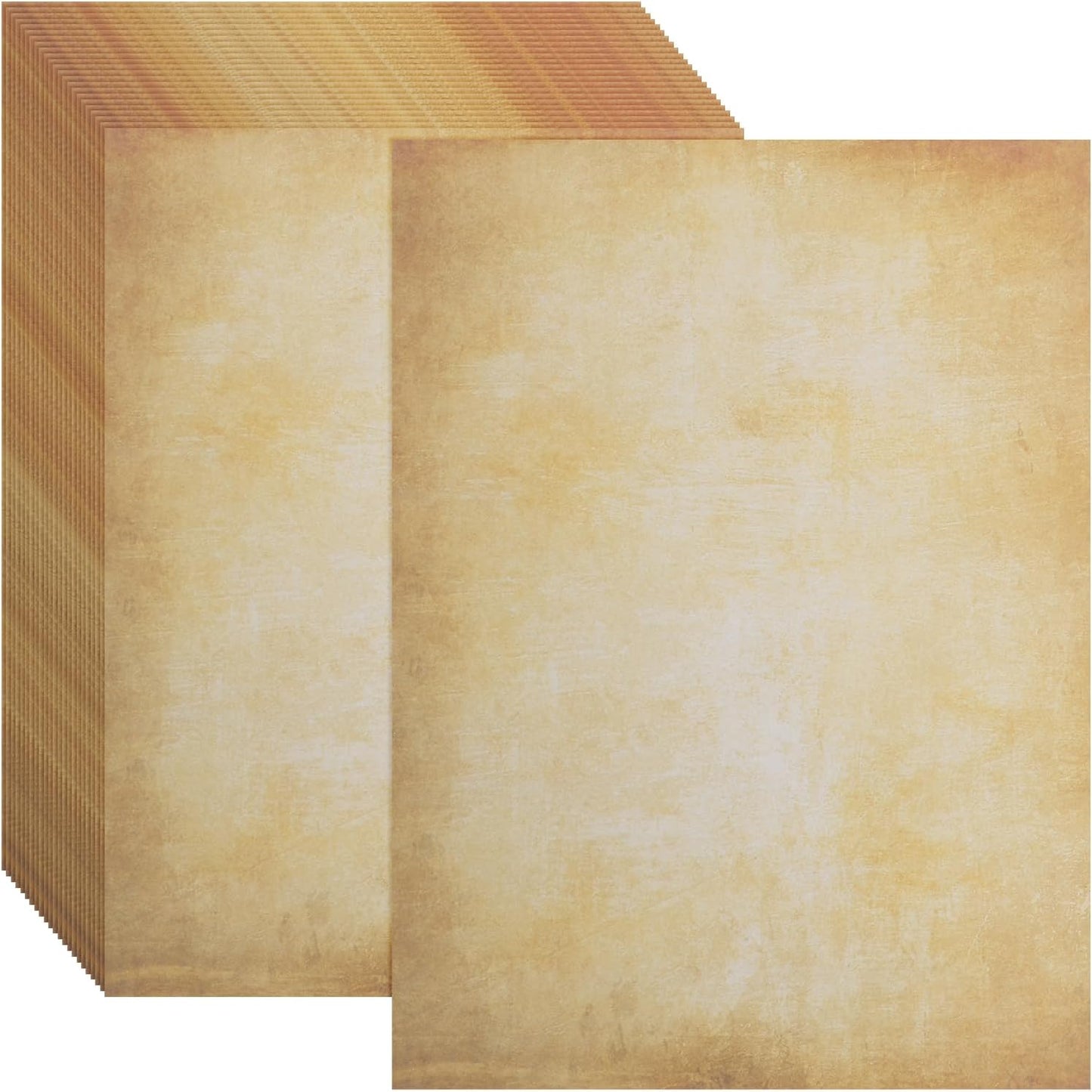 MECCANIXITY 24 Sheets Vintage Cotton Paper Printer Edge Paper Thick 120 GSM, Classic for Letter Writing, Invitations, Wedding-8 x 11 Inch,Brown Yellow Marks