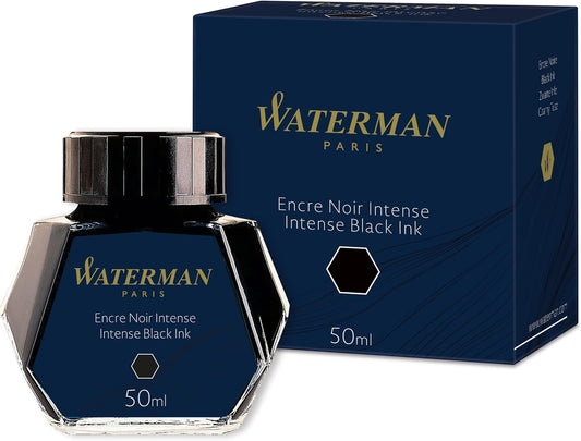 Waterman Fountain Pen Ink, Intense Black, 50ml Bottle, For Refillable Fountain Pens