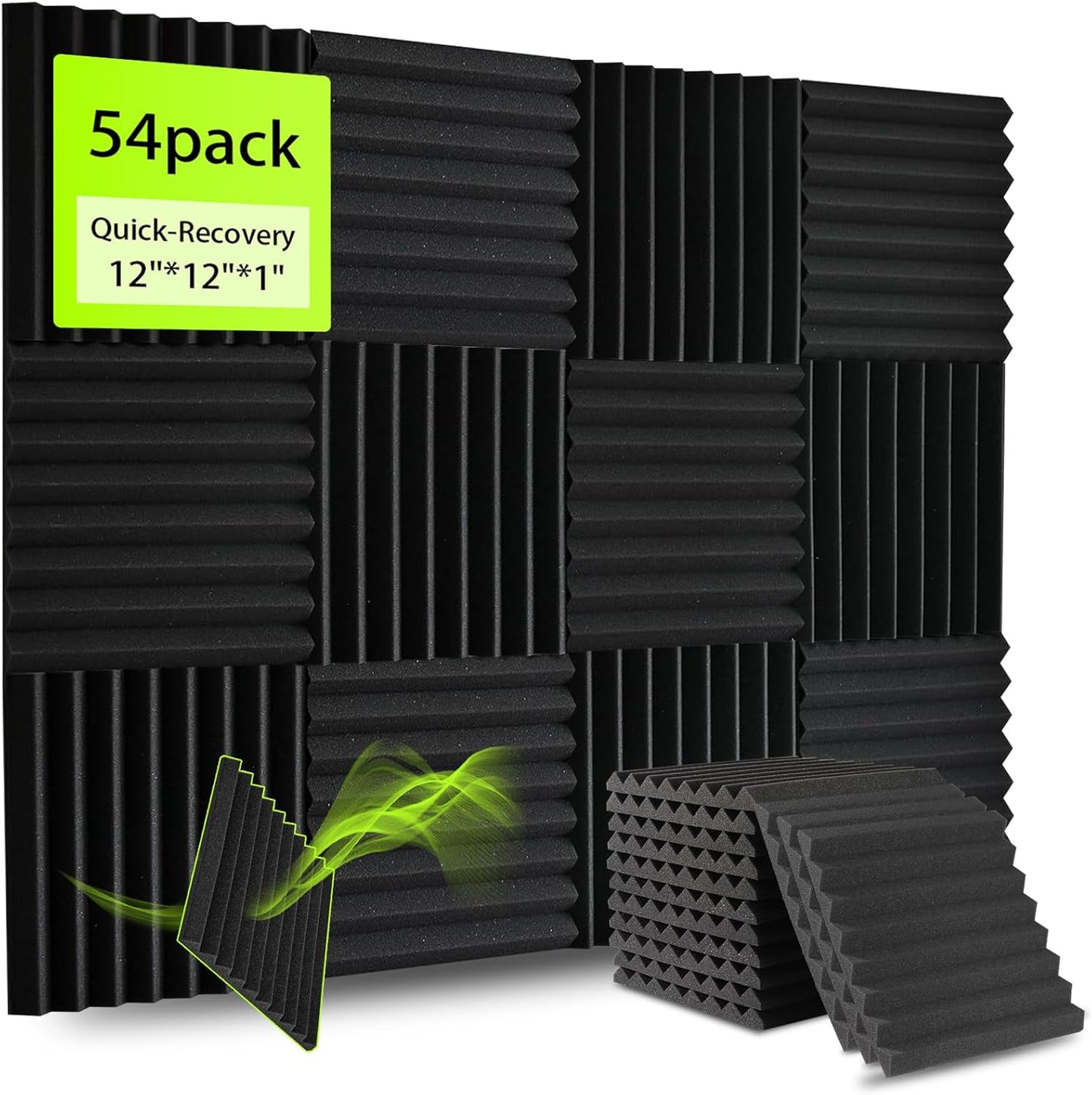 54 Pack Sound Proof Foam Panels for Walls 12x12x1 Inches, Wedges Acoustic Panels Sound Absorbing, Acoustic Foam Panels for Recording Studio, Home, Office, Easy Install, No Adhesive Included