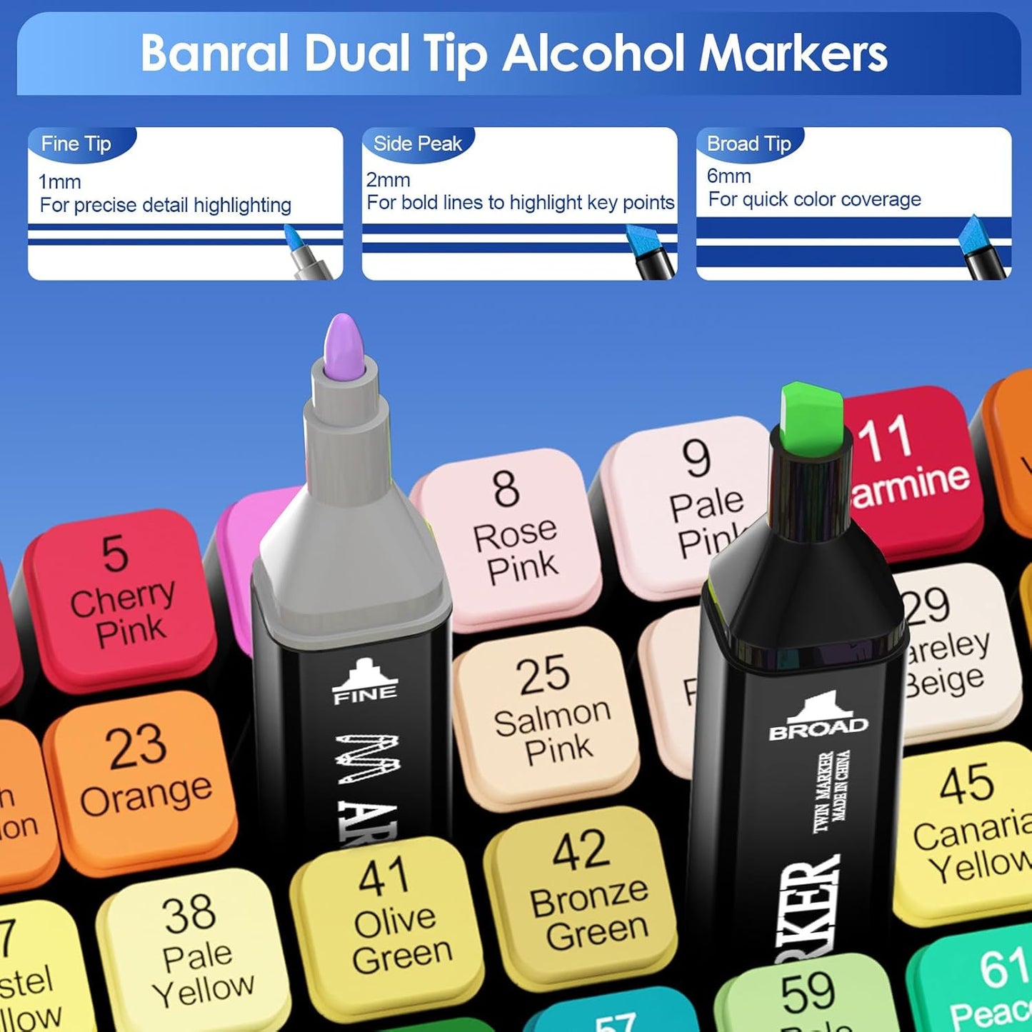 Banral Alcohol Markers Set, 100 Colors Dual Tip Alcohol Based Art Marker for Artists, Permanent Drawing Pens for Adult Coloring Sketching Illustration with Case and Holders