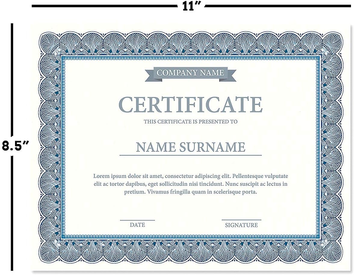 Elite Blue & White Parchment Certificate Papers - Pack of 100, Laser Printer Compatible, for Office, Business Awards, Graduation, School Diplomas, 8-1/2" x 11" on 60 lb. Text Stock
