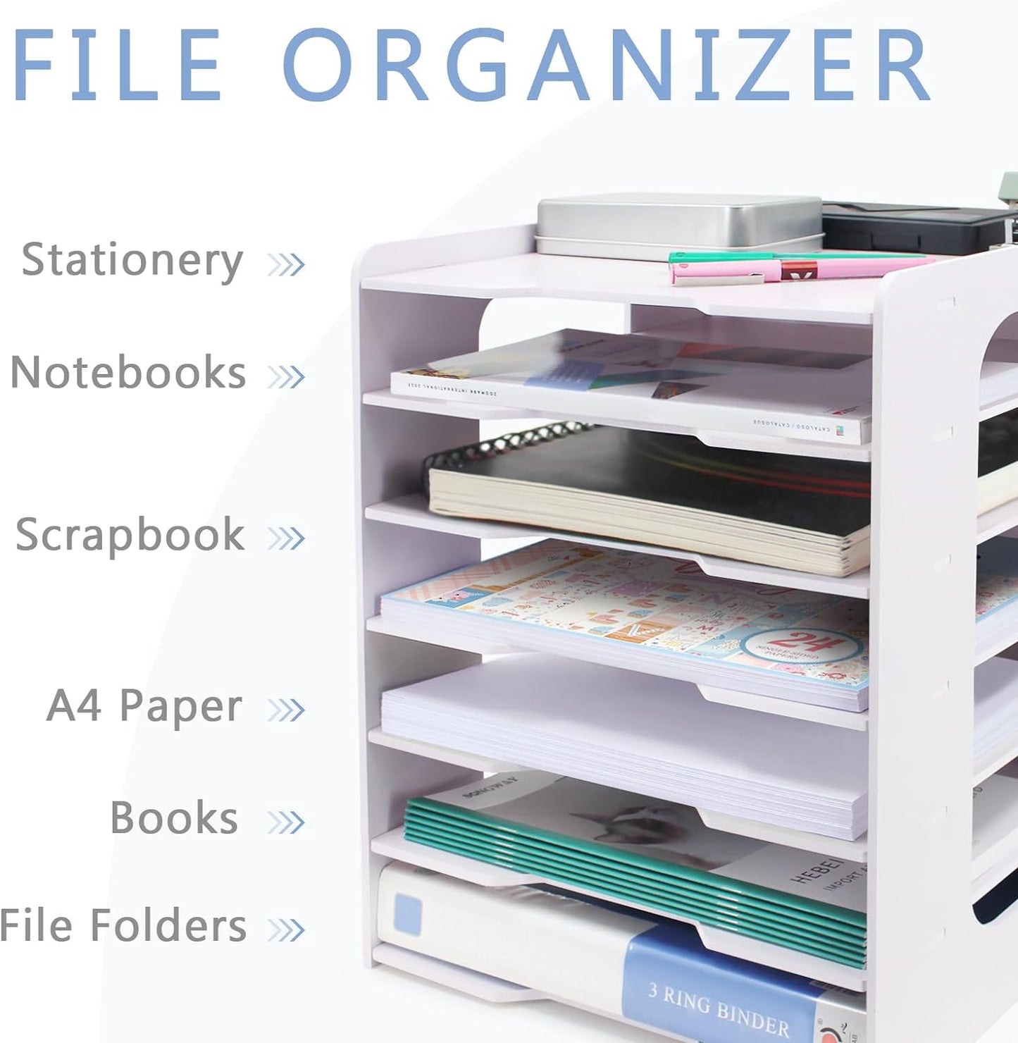 SONGWAY Scrapbook Paper Organizer 12x12-7 Tier File Organizer for Desk, 12x12 Stackable Scrapbook Paper Storage Trays, Desktop File Storage Cube for Home Office School