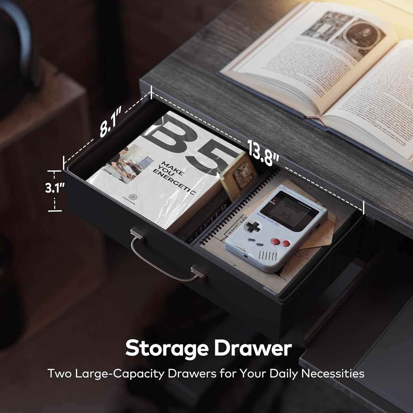 FEZIBO 55 x 24 Inch Height Adjustable Electric Standing Desk with Double Drawers&Keyboard Tray, Stand Up Desk with LED Strips&Monitor Stand,Rustic Grey Top