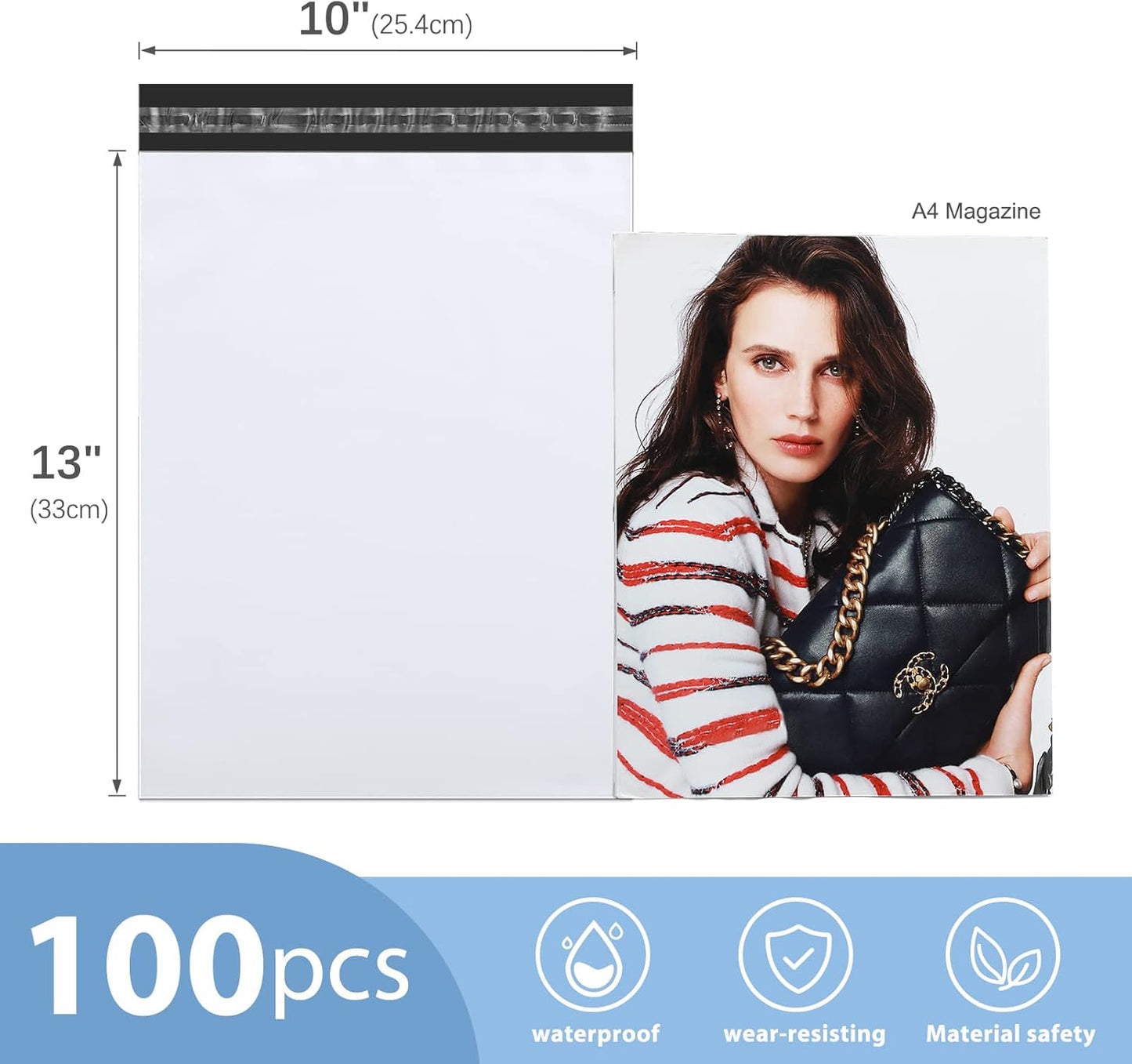 Metronic Poly Mailers 10x13 100 PC, Small White Shipping Bags Mailing Envelopes Self Seal, Mailers Poly Bags for Shipping Waterproof and Tear-Proof, Mailing Bag Packaging Bags for Small Business