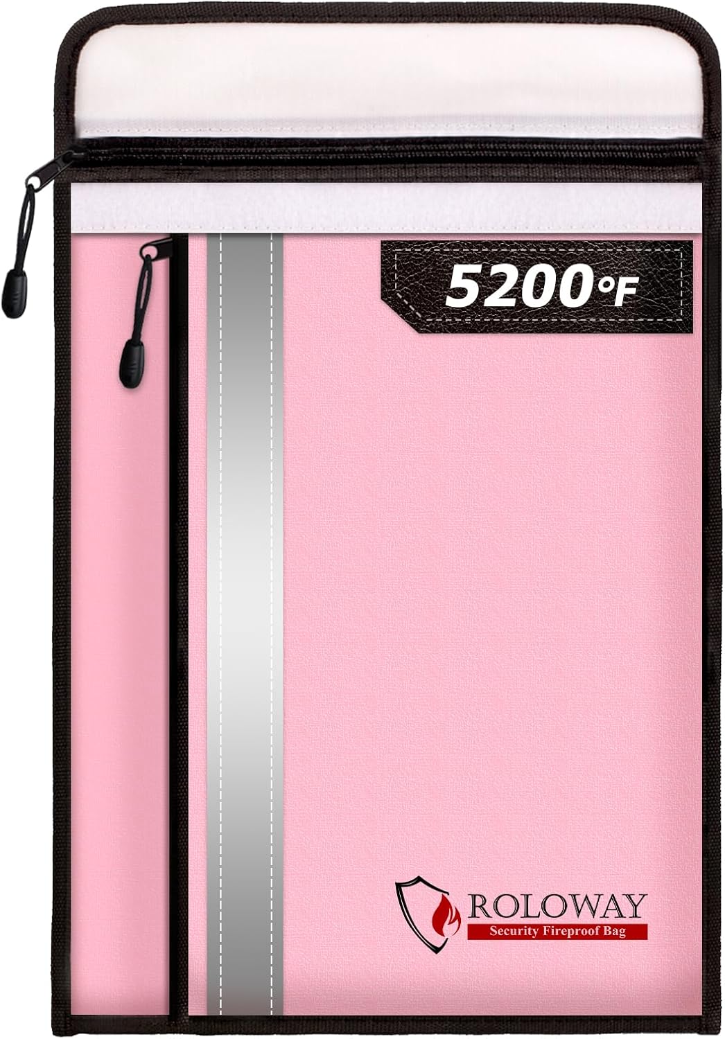 ROLOWAY Fireproof Document Bag (15.5 x 11.5 inch) with 2 Pockets and 5200℉ Aluminum Foil Layer, Fireproof Bag for Document Safe Fireproof Document Bag, Fireproof Money Bag (Pink)