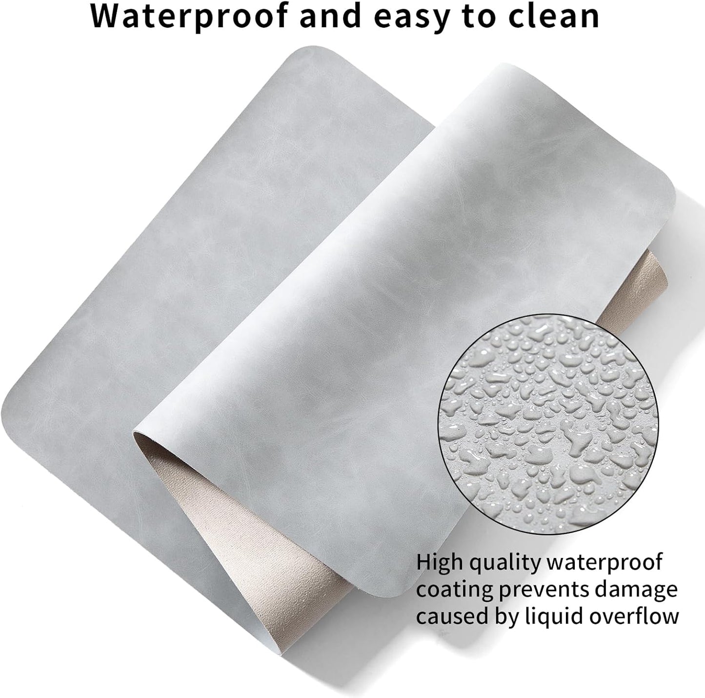 Crazy Horse Leather Desk Mat Large Mouse Pad Laptop Desk Pad Waterproof Non-Slip Table Blotter Desktop Writing Pad for Office and Home (Light Grey, 60x35cm)