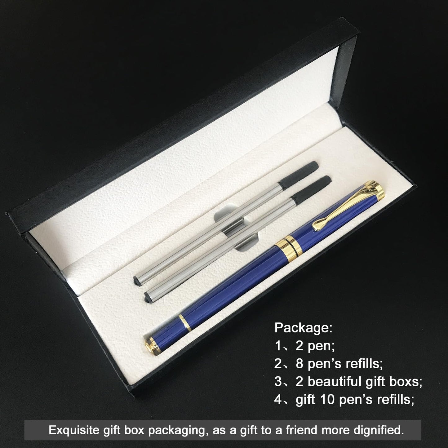 YIVONKA Luxury Ballpoint Pens Best Ball Pen Gift Set for Men & Women Professional Executive Office Nice BallPens Classy Gift Box Ballpoint Black Refill Line width 0.5mm (2 blue)