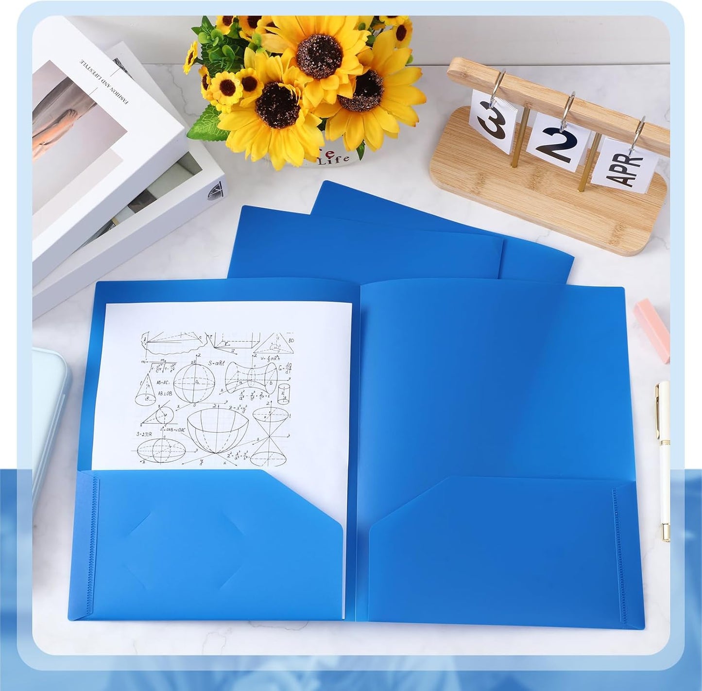 Gueevin 100 Pcs Two Pocket Folders Bulk Plastic File Folder with 2 Pockets Letter Size Paper Heavy Duty Durable Portfolios Case for Home Office School Business 11.61 x 9.45 Inch (Blue)