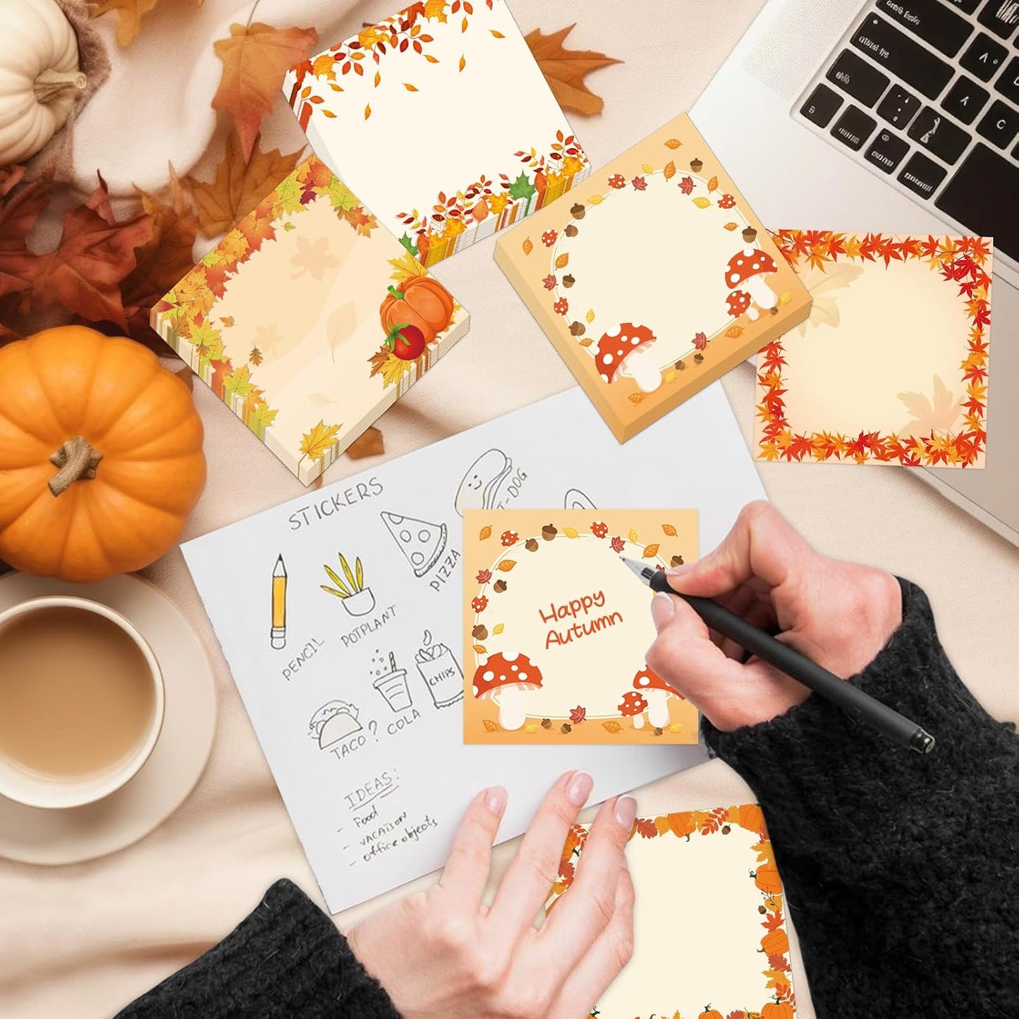 600 Fall Sticky Notes, Cute Autumn Maple Leaves Memo Notes Fall Note Pads for Autumn Thanksgiving Party Favors Home Office School Supplies