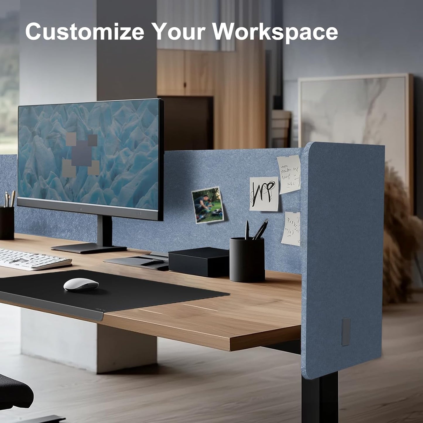 2-in-1 Adjustable Desktop & Under Desk Privacy Panel - 2PCS L-Shaped Acoustic Desk Divider That Reduce Noise and Visual Distractions, for Home Office Classroom (Blue, 47.2" x 17.7")