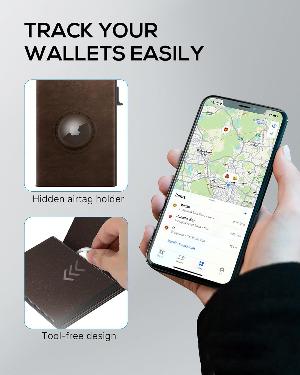 Mens Wallet with AirTag Holder: Smart Wallet Compatible with Apple AirTag, Pop Up Card Case, Top Grain Leather, RFID Blocking, Slim, Minimalist, 9-14 Card Capacity | ID Window | Cash Slot (Brown)