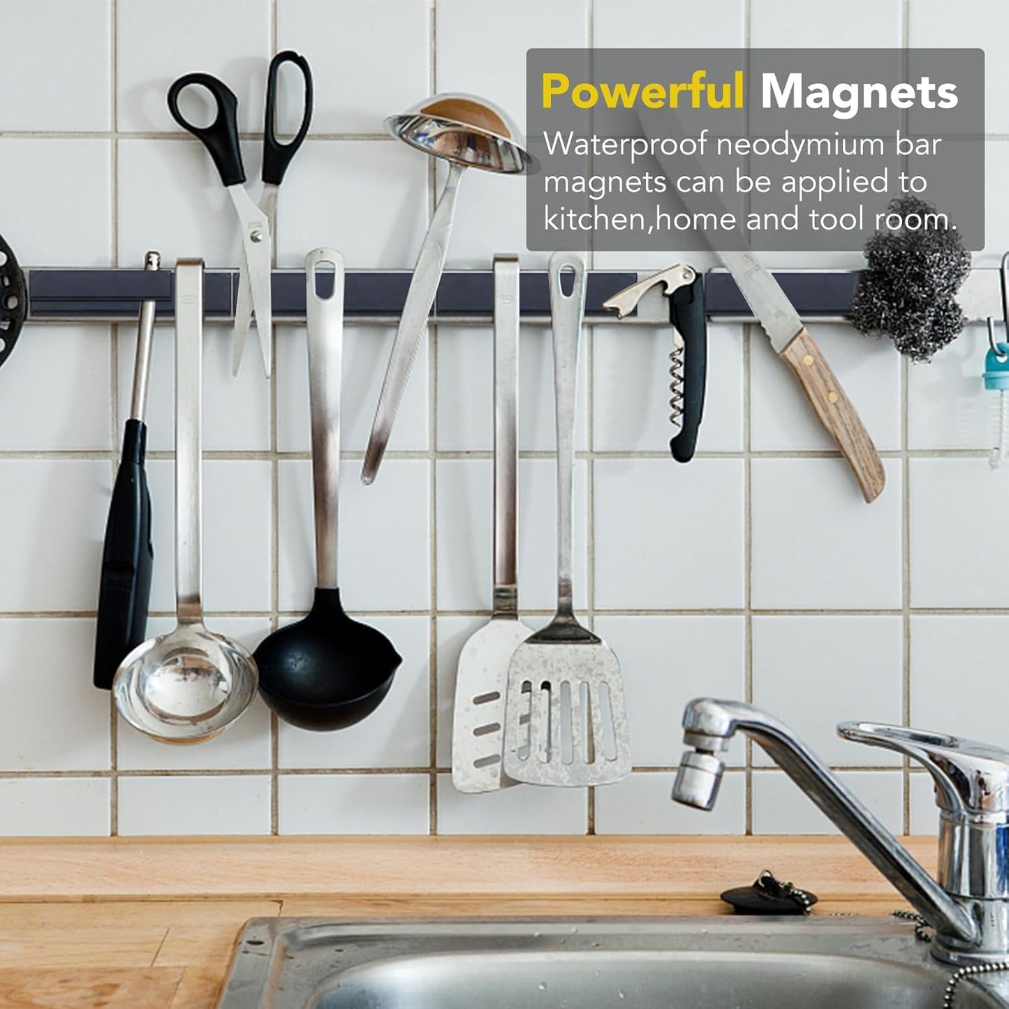 LOVIMAG Waterproof Strong Neodymium Bar Magnets, Black Refrigerator Magnets with Double- Sided Adhesive, Heavy Duty Magnet for Shower Door,Fridge,Office,Scientific Etc, 60 x 10 x 5 mm, Pack of 50