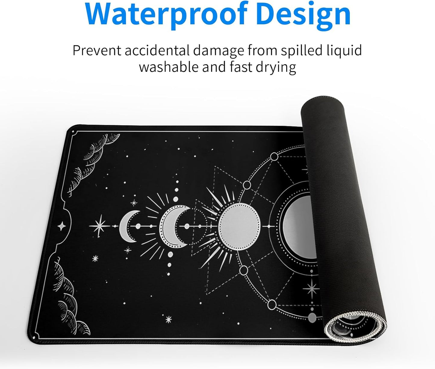 Sun Moon Gaming Mouse Pad Black Large Mouse Pad for Keyboard and Mousepad Desk Mat with 3mm Non-Slip Base and Stitched Edge for Gaming and Office Computer Mat Protector Mat 27.6x11.8 Inch