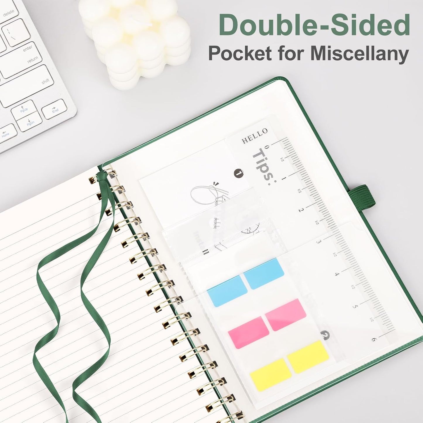 AHGXG Lined Spiral Notebook Journal for Women, 140 Pages Hardcover Leather Notebook College Ruled, A5 5.7" x 8.3", 100 GSM Thick Paper, Notebooks for School Work, Journals for Writing, Green