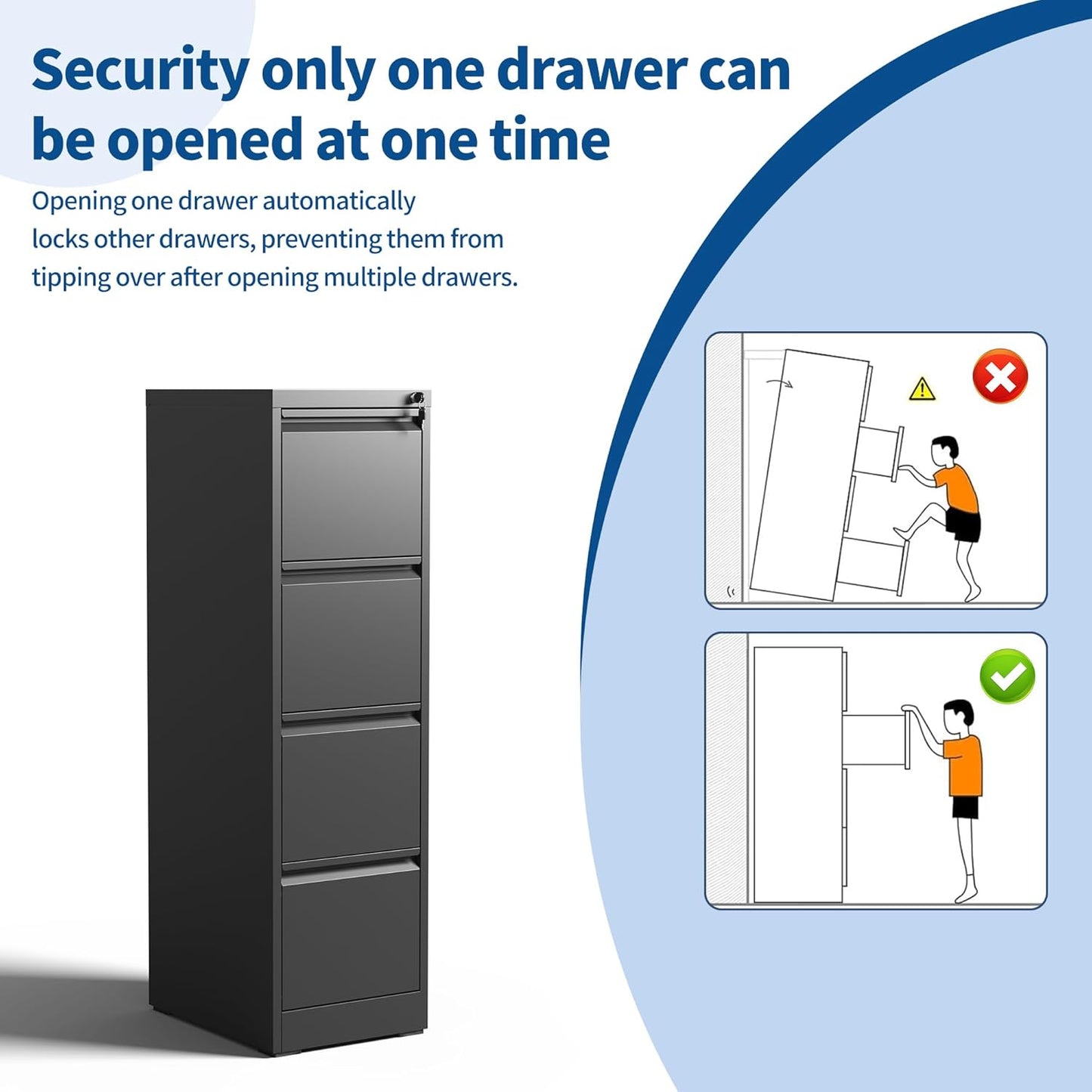 4-Drawer Locking Vertical File Cabinet, Metal Storage Cabinet for Office/Home – Secure Vertical Filing for Letter/Legal/A4/F4 Documents, Easy to Assemble Steel Cabinet (Black, 4 Drawer-52 H)