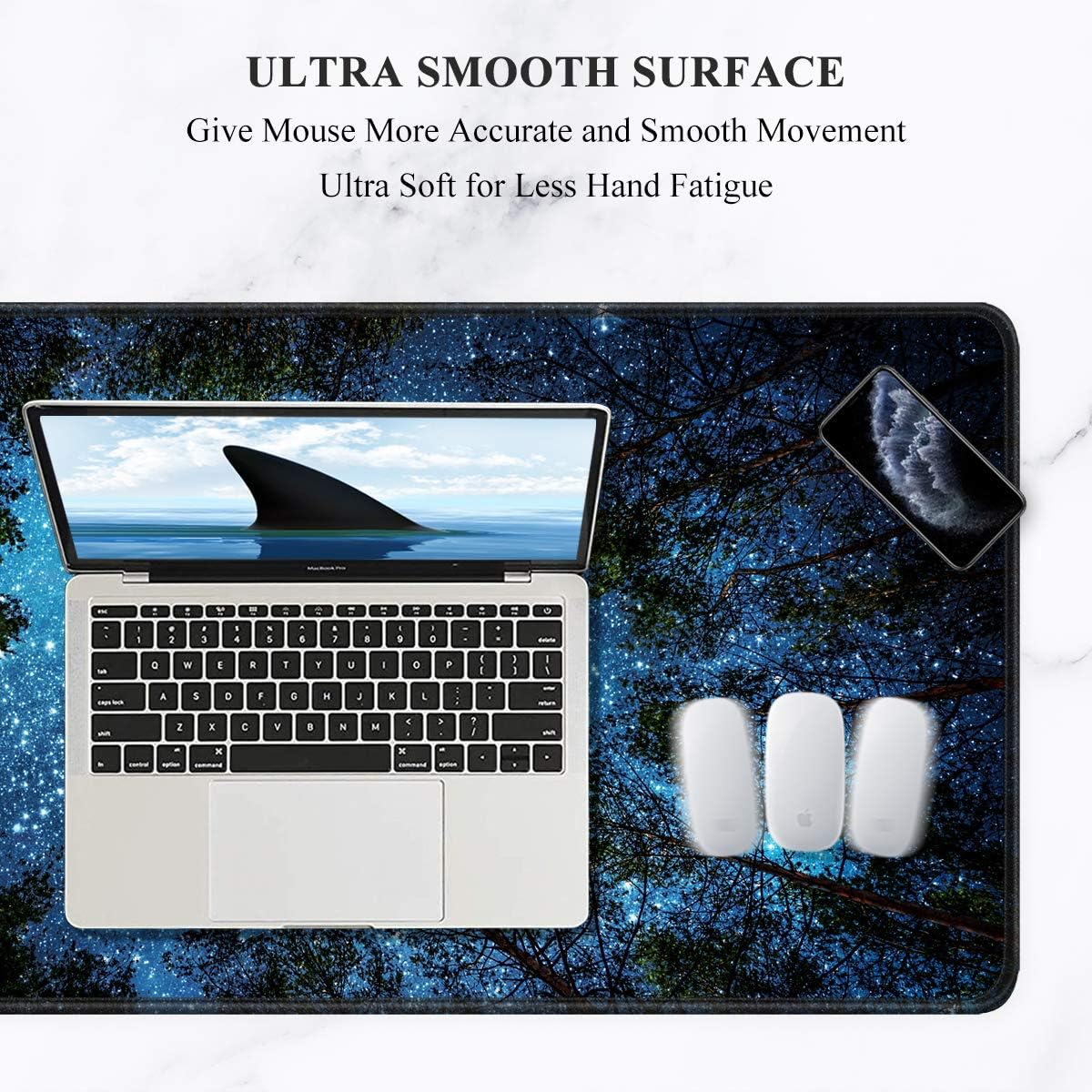 Auhoahsil Large Gaming Mouse Pad, Nature Theme XXL 35.4 x 15.7 in Desk Pad Stitched Non-Slip Rubber Long Computer Mousepad Thin Extended Full Size Desk Mat for Desktop Laptop Wireless Mice, Night Sky