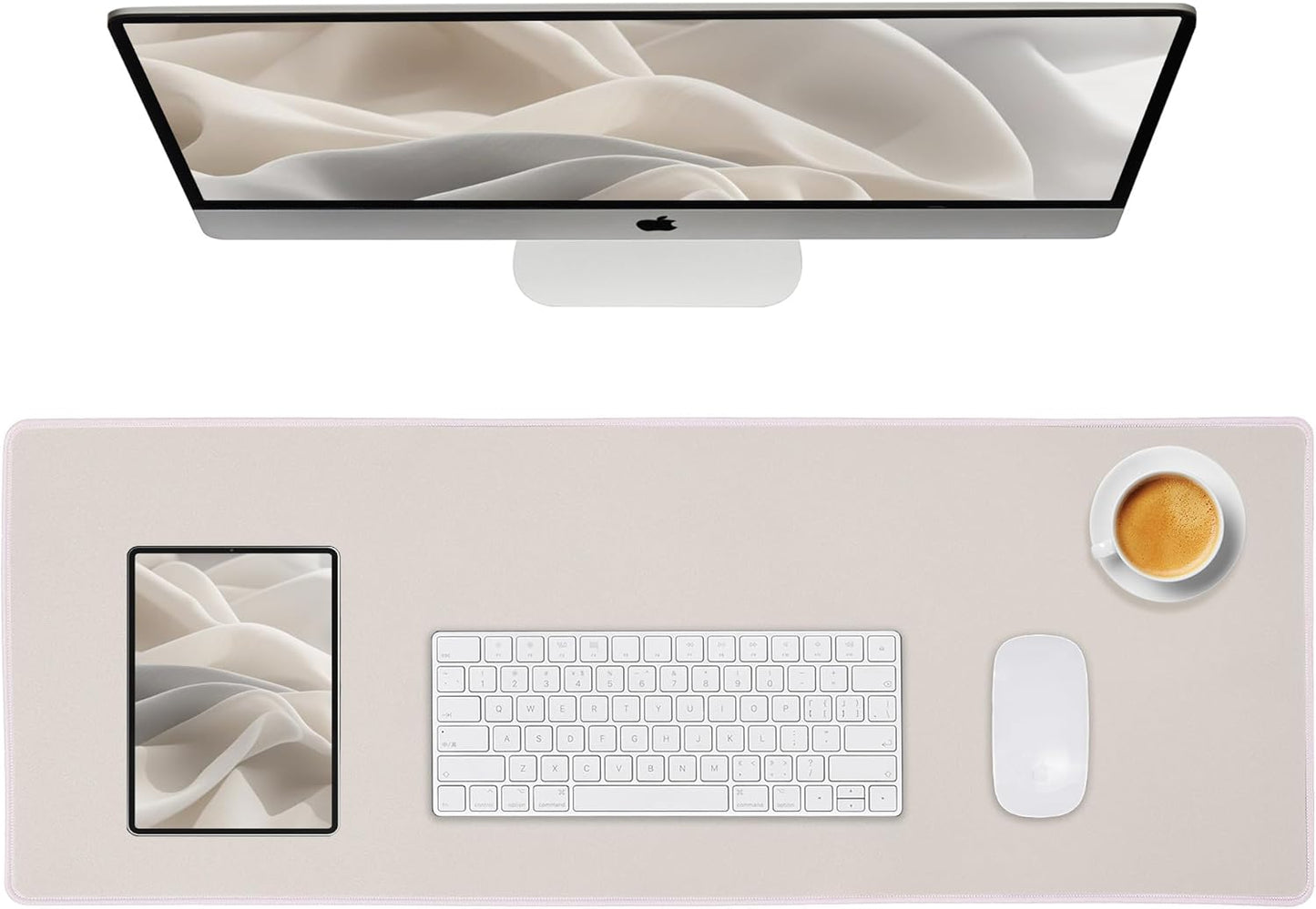 Waterproof Large Gaming Mouse Pad with Durable Stitched Edges, Non-Slip Rubber Base, Smooth Surface Mouse Mat Desk Pad for Home Office Gaming, 27.5"x11.8"x0.08", Beige