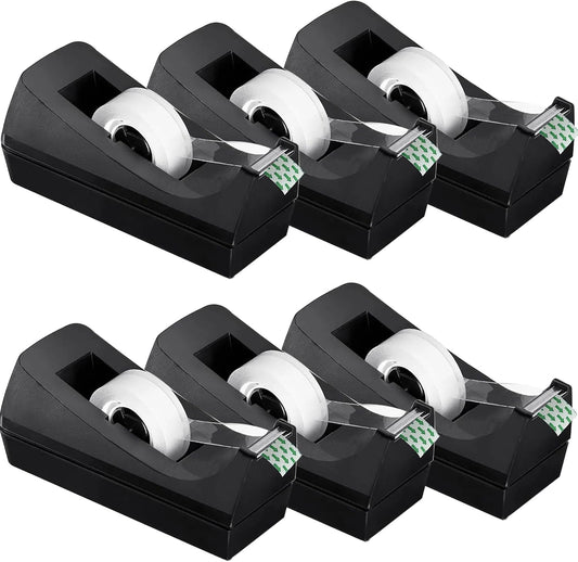 Transparent Tape with Dispenser 6 Pack Tape Dispensers Desk unweighted Non Skid Base Desktop Dispenser Bulk for Office Home School